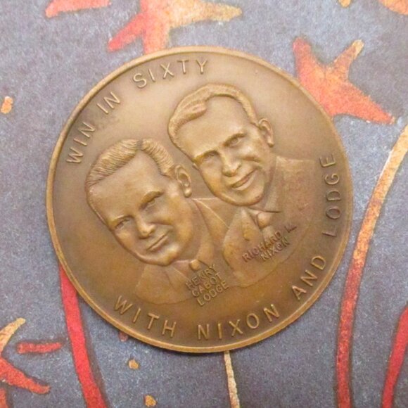 NIXON LODGE 1960 Presidential Election Gold Challenge Coin ~ GOP Republican Coin - Picture 9 of 14